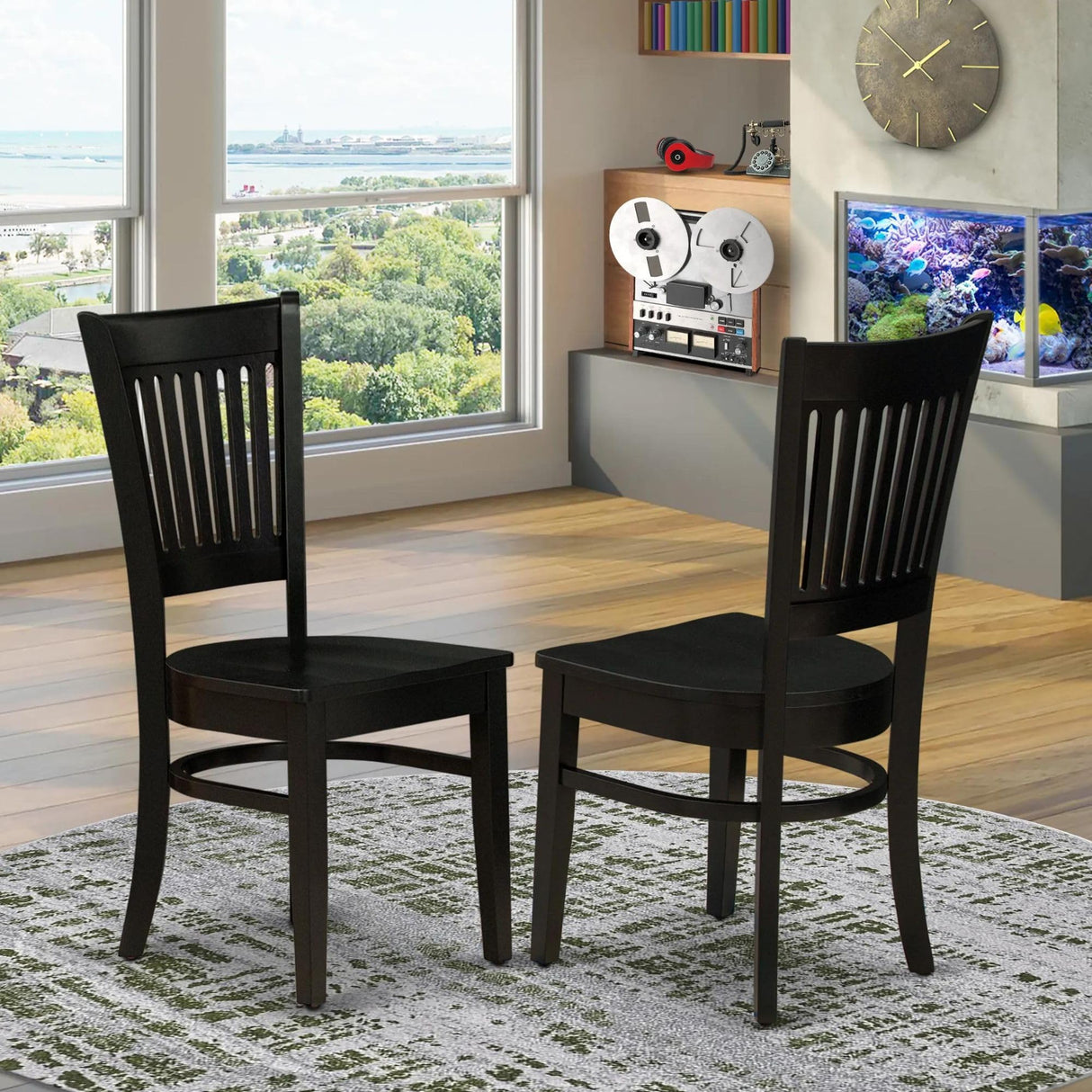 East West Furniture Vancouver Dining Room Slat Back Wood Seat Chairs, Set of 2, Oak East West Furniture