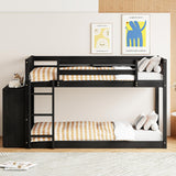 Harper & Bright Designs Twin Over Twin Low Bunk Bed with Storage,Floor Bunk Bed Frame with 4 Drawers and 3 Shelves, Solid Wood Loft Bed for Kids Girls Boys - Espresso Harper & Bright Designs