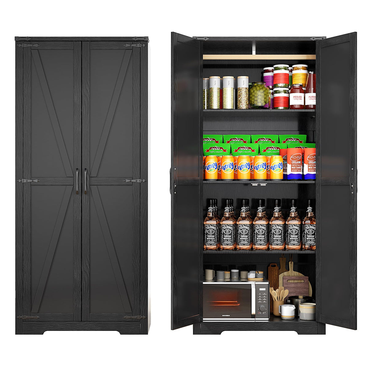 SPERTIKC 72” Tall Kitchen Pantry Cabinet, Large Kitchen Storage Cabinet with 2 Barn Doors and Adjustable Shelves, Free standing Wood Cupboard for Living Room, Laundry Room,Farmhouse Style SPERTIKC