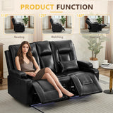 URRED Power Loveseat Recliner Sofa with Flipped Backrest Console, Wall Hugger RV Reclining Loveseat Sofa Couch with LED Light/Bluetooth Speakers/USB/Outlets/Cup Holders/Pillow/Side Pocket, Black URRED