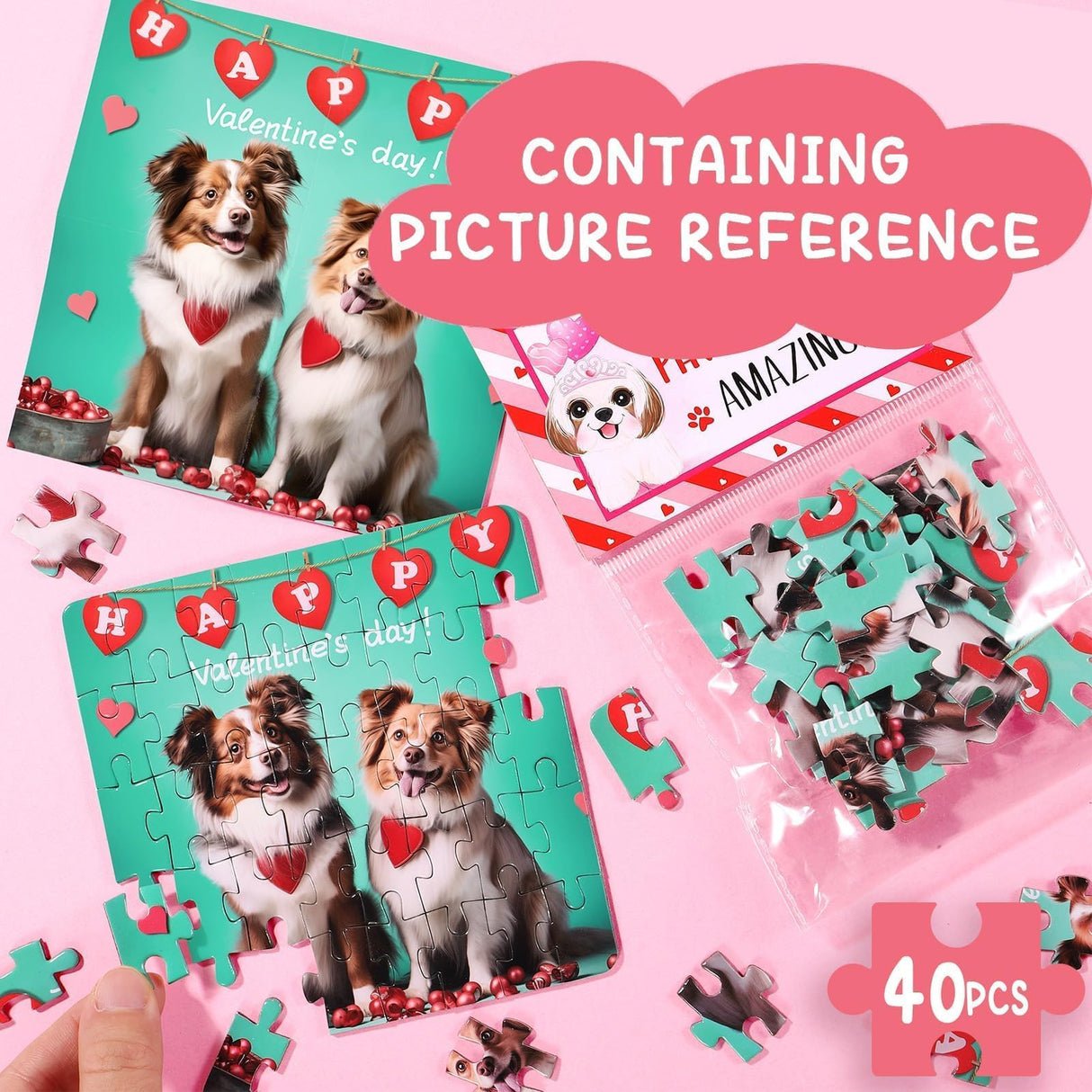 Asoulin Valentine Day Gifts for Kids, 24 Packs Valentine Day Cards for Kids School with Cat & Dog Jigsaw Puzzles Toys Birthday Gifts for Kids Toddler Boys Girls Goodies Bags Classroom Gifts Exchange Asoulin