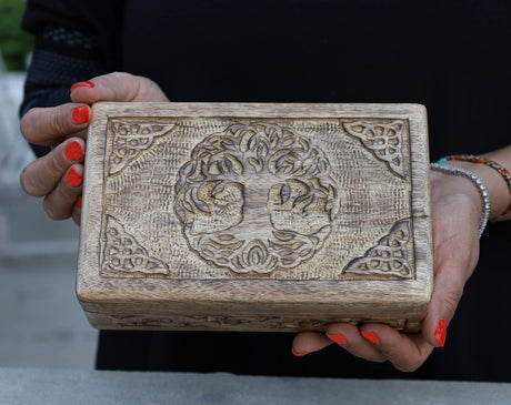 DharmaObjects Hand Carved Jewelry Trinket Keepsake Wooden Storage Box (Celtic Tree Of Life, Large) DharmaObjects