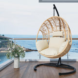 LUTINLIX Oversized Hanging Egg Chair Outdoor Indoor, Wicker Swing Egg Chair with Stand 400lbs Capacity for Bedroom, Patio, Garden and Balcony (Beige-nest, Oversize) LUTINLIX