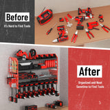 VeyFolzin.st Large Power Tool Organizer Wall Mount with Charging Station, 4 Layer Heavy Duty Metal Cordless Tool Organizer, Tool Storage Rack with 8 Cordless Drill Holder Screwdriver Hammer(Red) VeyFolzin.st