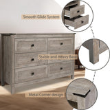 CATMIX Farmhouse 6 Drawers Dresser, Wood Double Dresser Chest of Drawers Wide Storage Organizer Cabinet for Bedroom, Living Room, Rustic Grey CATMIX