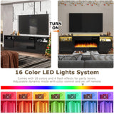 PUKAMI Fireplace TV Stand with 36" Electric Fireplace for TVs Up to 80", LED Light Entertainment Center with Highlight Storage Cabinet, 70 inch Modern Wood Media TV Console for Living Room, Black PUKAMI