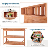 ACQCA 65" Large Outdoor Potting Bench Table,Wooden Patio Workstation with 4 Storage Shelves and Side Hook for Garden,Greenhouse,Backyard,Natural ACQCA