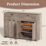 Boonatu Fluted Sideboard Buffet Cabinet with Storage Drawers, 55" Large Accent Storage Cabinet with Doors and Adjustable Shelf, Modern Farmhouse Credenza for Entryway, Kitchen, Living Room - Gray Boonatu