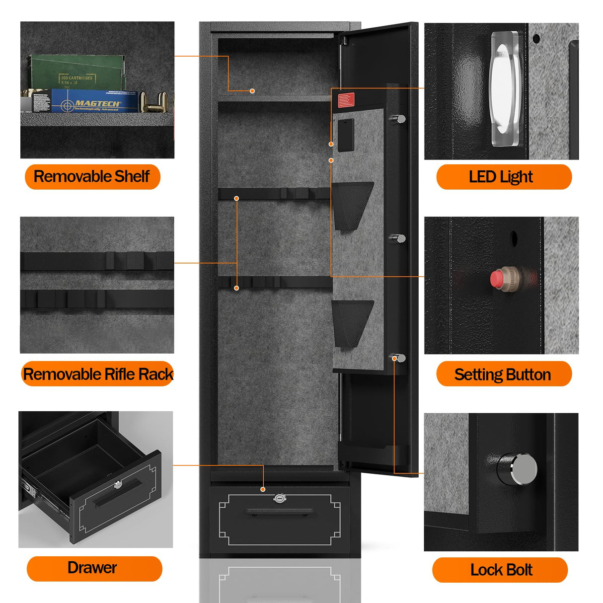 KAER 5-6 Gun Safe,Gun Safes for Rifle and Pistols,Gun Cabinets,Rifle Safe,Gun Safes for Rifle and Shotguns,Gun Safes & Cabinets with Drawer,Indoor Gun Rack,Removable Shelf (L) KAER