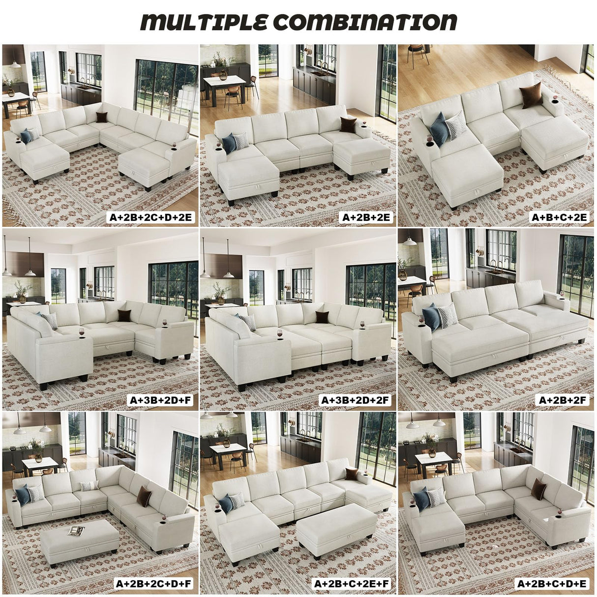 Belffin Modular Sectional Sofa Couch with Storage U Shape Convertible Corner Couches for Living Room White Couch Belffin