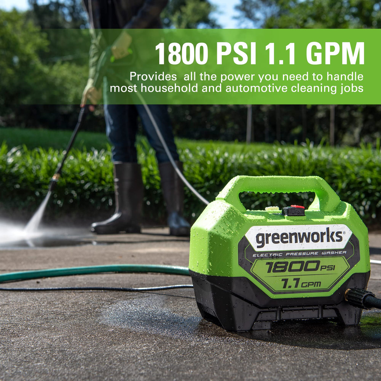 Greenworks 1800 PSI (1.1 GPM) Electric Pressure Washer PWMA Certified Greenworks