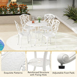 Tangkula 5 Pieces Cast Aluminum Outdoor Dining Set, Round Dining Table with 2” Umbrella Hole & 4 Armchairs, All-Weather Outdoor Furniture Set for Patio, Balcony, Garden & Backyard, White Tangkula