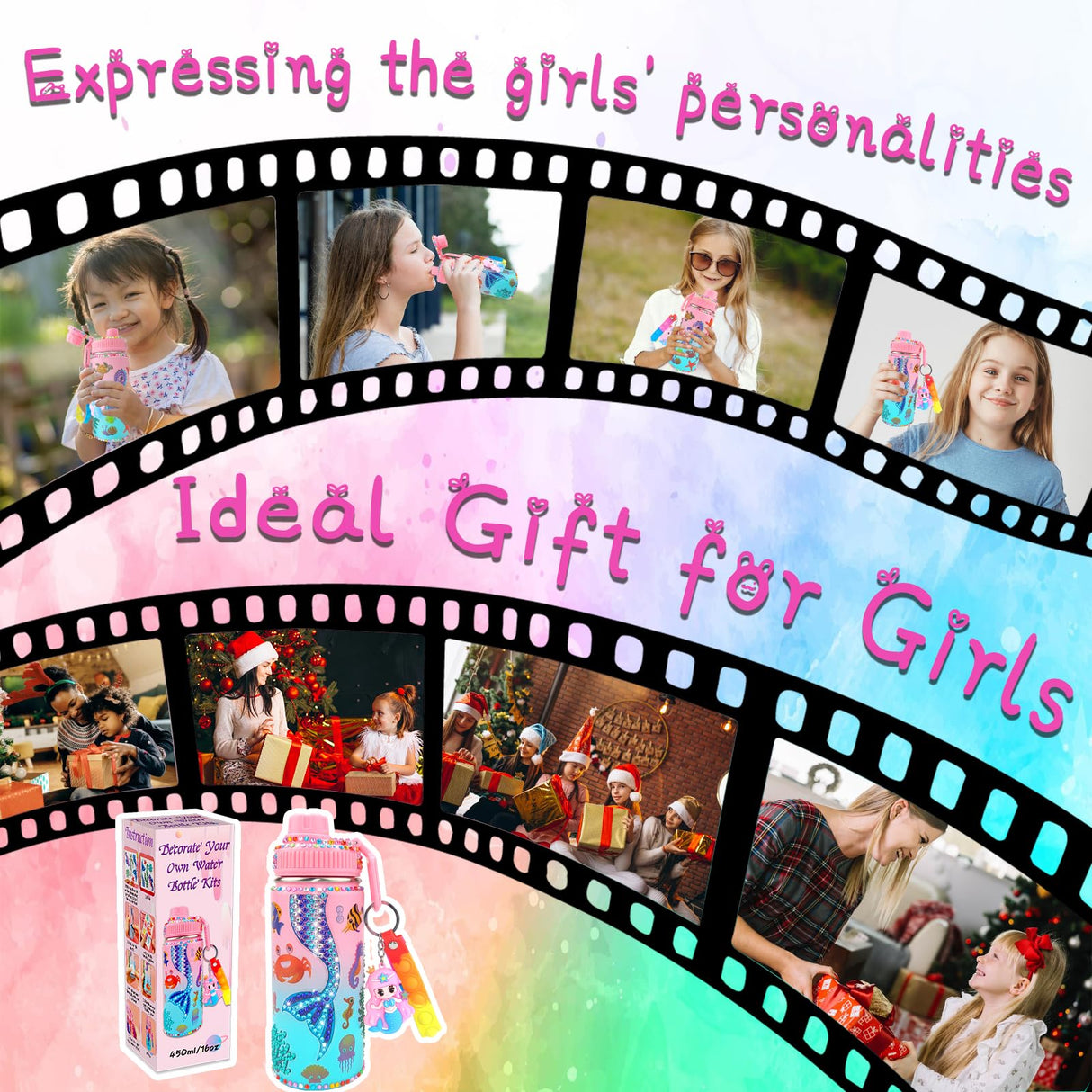 7july Decorate Your Own Water Bottle Kits for Girls Age 4-6-8-10 (Stainless Steel),Mermaid Themed Painting Crafts,Fun Arts and Crafts Gifts Toys for Girls Birthday Christmas 7july