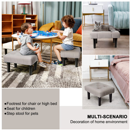 HOUCHICS Small Footstool Ottoman, Velvet Wooden Foot Stool Ottoman with Wood Legs, Sofa Footrest Extra Seating for Living Room Entryway Office(Grey 1PACK) HOUCHICS