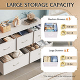 WLIVE Dresser for Bedroom with 5 Drawers, Wide Chest of Drawers, Fabric Dresser, Storage Organization Unit with Fabric Bins for Closet, Living Room, Hallway, White WLIVE