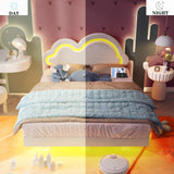 Muluflower Off-White Velvet Twin Floating Bed Frame with LED Lights and Charging Station Muluflower