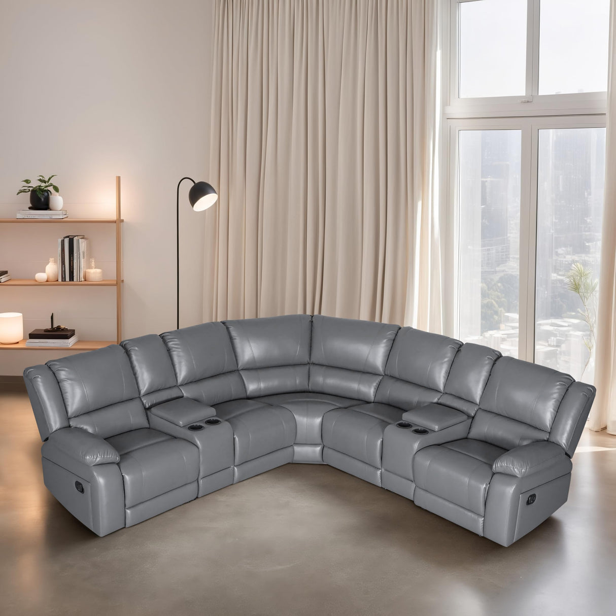 LY&S Home Collection Sectional Reclining Sofa, Sectional Couches for Living Room, Modular Manual PU Leather Recliner Sofa Livingroom Furniture Sets (Grey) LY&S Home Collection