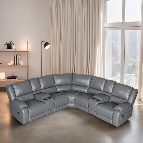LY&S Home Collection Sectional Reclining Sofa, Sectional Couches for Living Room, Modular Manual PU Leather Recliner Sofa Livingroom Furniture Sets (Grey) LY&S Home Collection