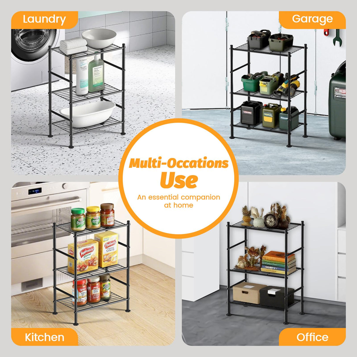 Abiglifty Storage Shelves, 3-Tier Metal Shelving, Wire Shelving with Adjustable Leveling Feet, Shelf Organizer for Bathroom, Closet, Garage Abiglifty
