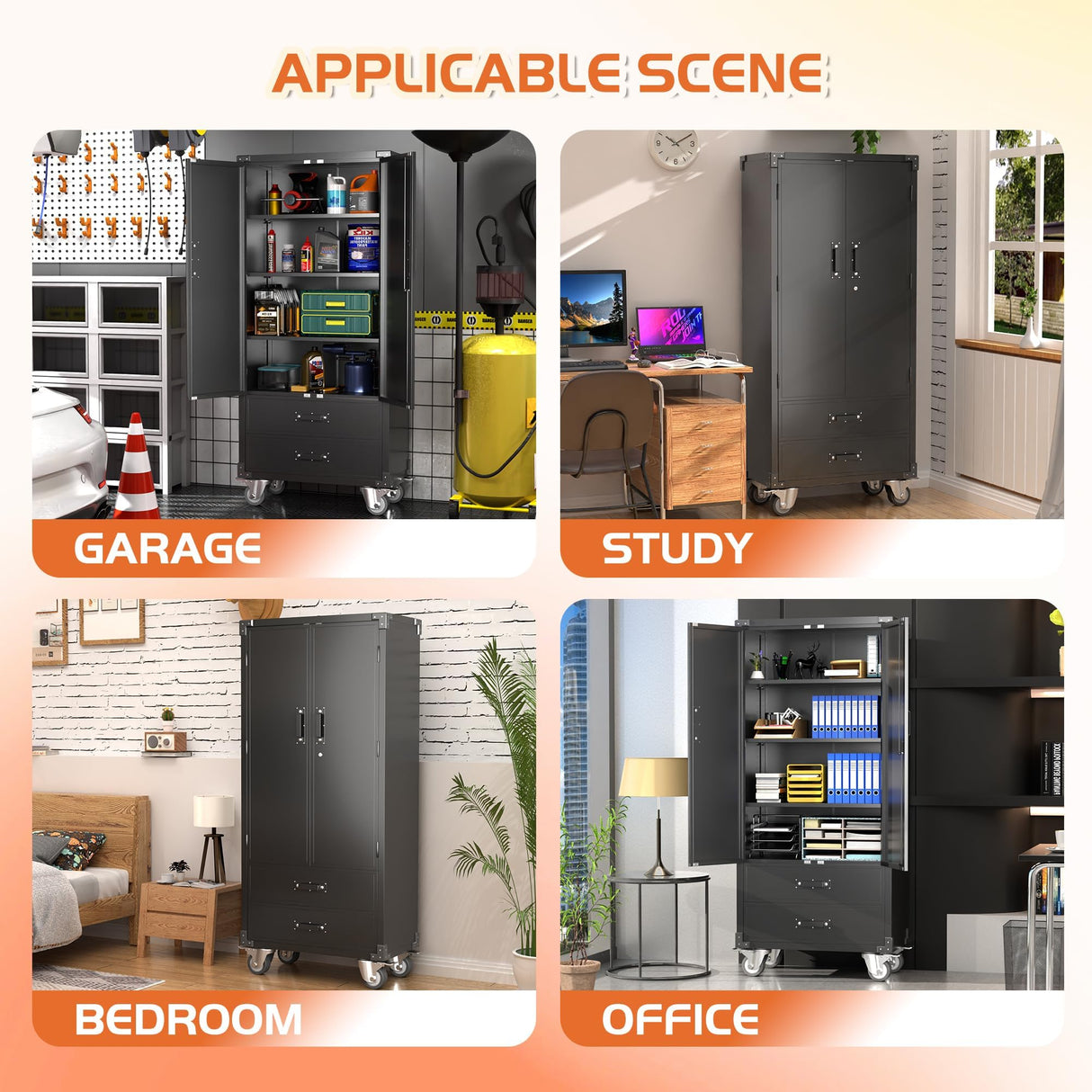 Aobabo Garage Storage Cabinet with 2 Drawers, Lockable Garage Storage Cabinet with Wheels for Garage Home Storage,Black,Required Assembly Aobabo