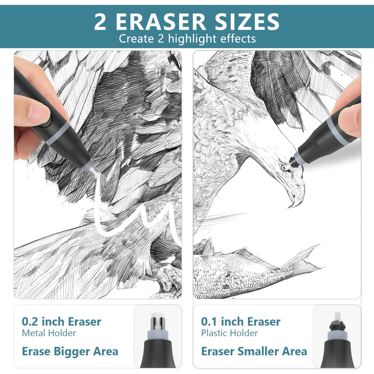 Foyucool Electric Eraser, USB C Rechargeable Pencil Eraser with 220 Eraser Refills, 2 Eraser Sizes, Comfort Grip Art Eraser for Drawing, Ideal for Artists, Students, Sketch, Engineers, Black Foyucool