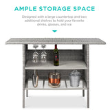 Best Choice Products Outdoor Patio Wicker Bar Counter Table Backyard Furniture w/ 2 Steel Shelves and 2 Sets of Rails - Gray Best Choice Products