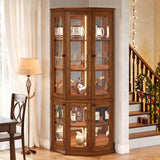 Tribesigns Corner Storage Cabinet, 71" Tall Corner Cabinet with Doors & LED Lights, 5-Tier Mid-Century Display Shelf for Living Room, Kitchen, Walnut Tribesigns