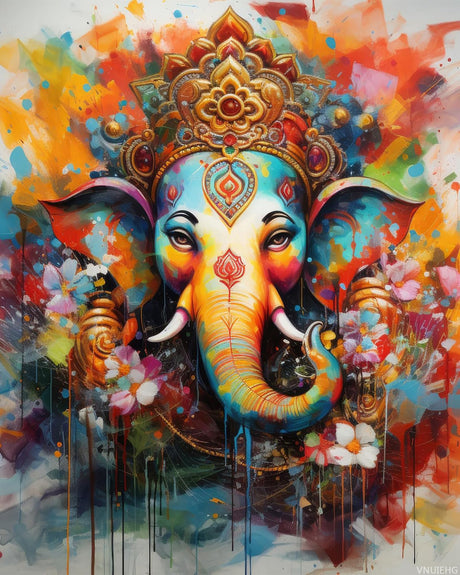 VNUIEHG Paint by Numbers Kit for Adults, Elephants Painting by Numbers, Majestic Elephants Adults Paint-by-Number Kits, Ganesha Adult Oil Painting Kits, 16X20 Inch Flameless VNUIEHG