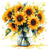 RICUVED Diamond Art Kits for Adults, Sunflower Diamond Painting Kits for Beginners, Flowers in Bottle DIY 5D Full Round Drill Gem Crystal Rhinestone Art and Craft Kit for Gift Home Wall Decor 30x30cm RICUVED