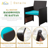 Shintenchi Wicker Patio Conversation Furniture Set with Detachable Chairs & Table and Two Removable Cushions,Rattan Wicker Lover Chair for Patio,Garden, Courtyard and Lawn Backyard (Blue) Shintenchi