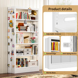 POKOKE 70.9" H Metal Bookshelf, Adjustable Bookcase, 5-Tier Heavy Duty Bookshelf with Bookend, Tall Bookshelves, Bookcase Shelf for Living Room, Office, Library,Classroom (White-37.4W) POKOKE