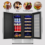Velieta Outdoor Wine and Beverage Refrigerator,24 Inch Dual Zone Wine Beverage Cooler, Built-in/Freestanding Beer and Wine Fridge with a Powerful Compressor, 20 Bottles and 88 Cans Capacity Velieta