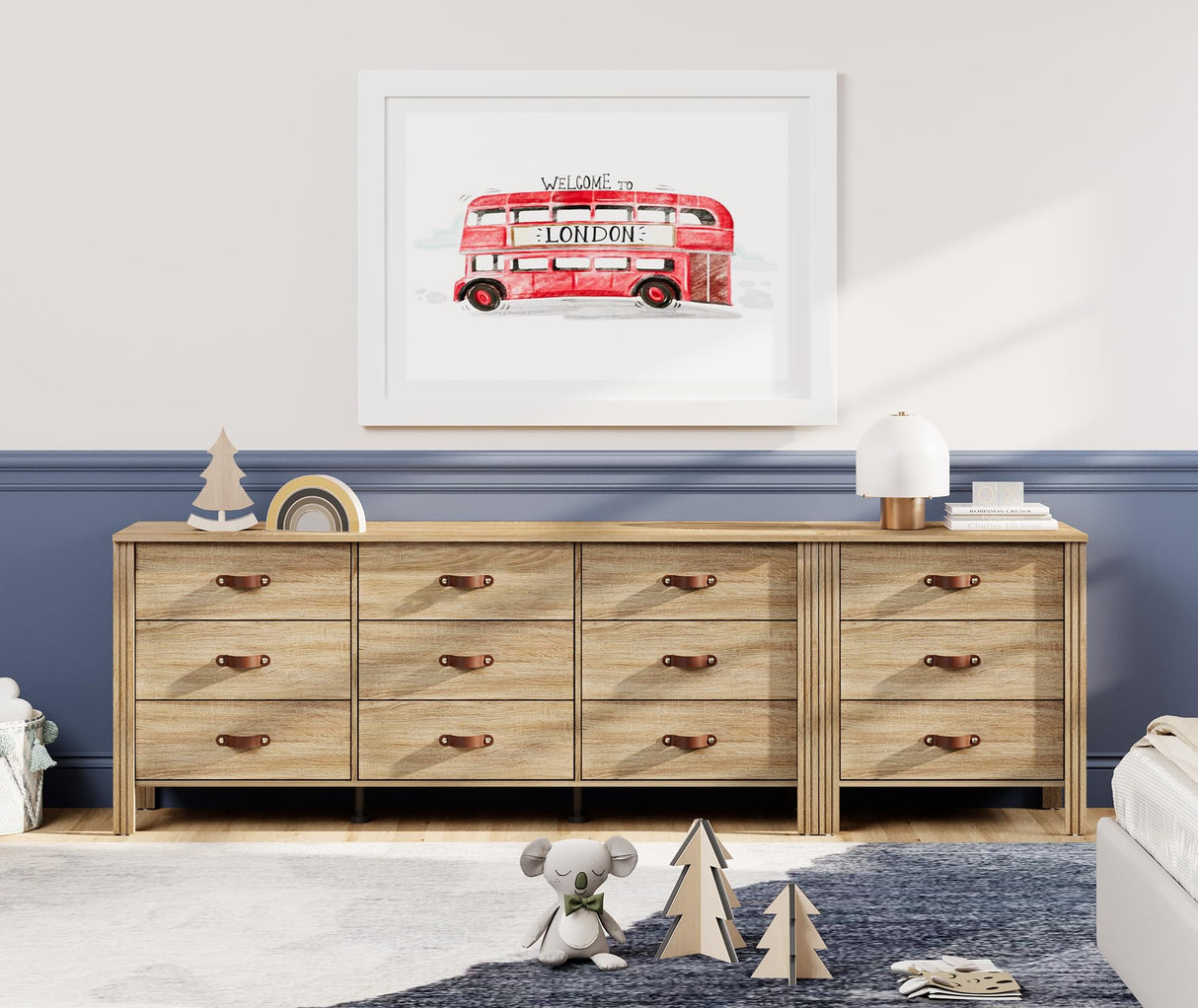 WAMPAT Dresser with 12 Drawers for Bedroom,Wooden Kids Dressers with Wide Chest of Drawers,Mid Century Modern Wooden Closet Storage Organizer,Large Wood Dressers for Living Room, Nursery,White Oak WAMPAT