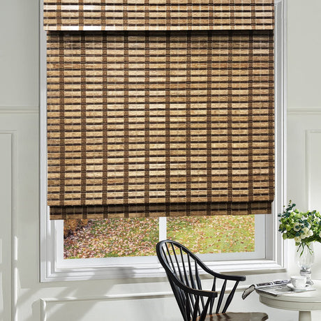 Blackout Wood Window Roman Shades, Bamboo Shades Blinds with Liner, Pattern 4 LANTIME