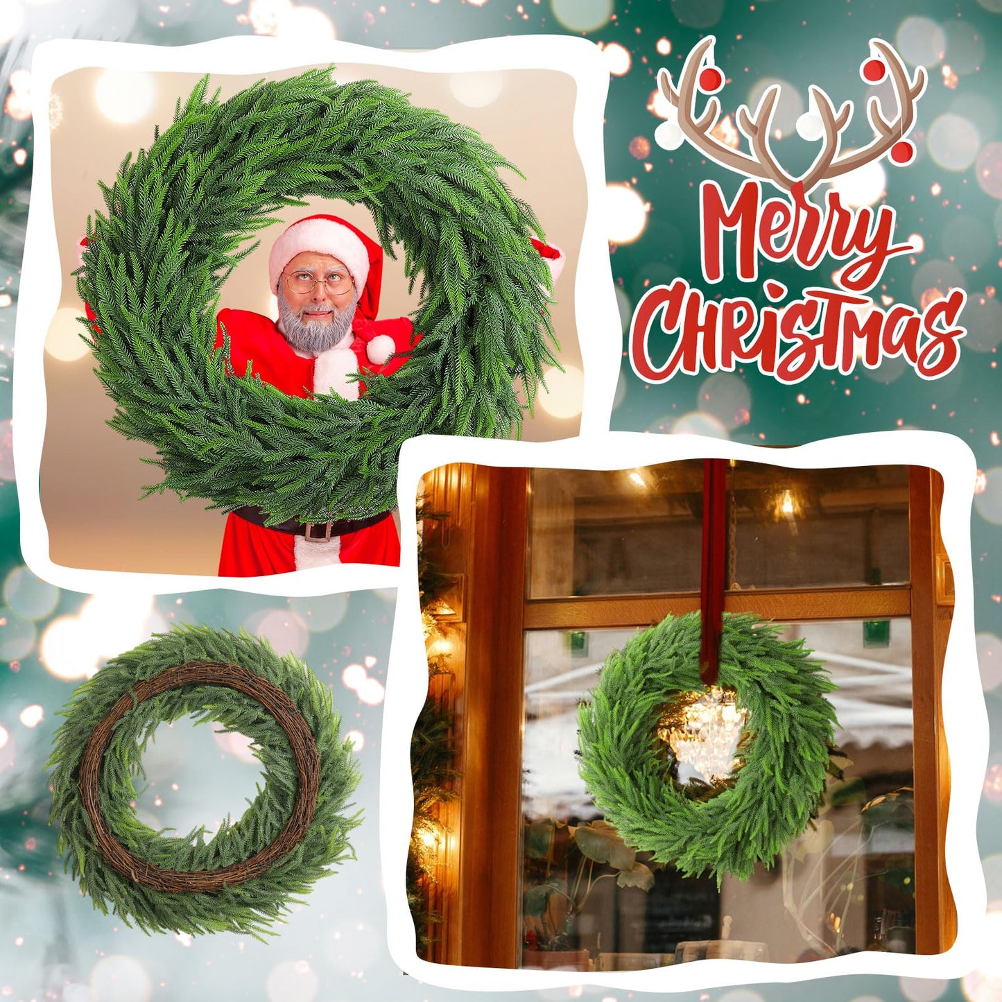 Wavwavw 36" Christmas Norfolk Pine Wreath Extra Large Norfolk Pine Wreath Christmas Wreaths for Front Door Pine Wreath Artificial Green Wreath for Christmas Winter Farmhouse Home Decor