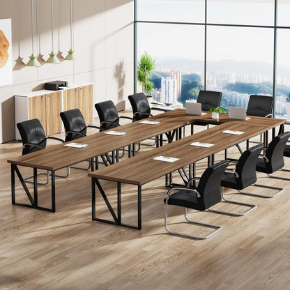 Tribesigns 13FT Conference Room Table: Large Rectangular Meeting Seminar Table for 10-14 People, Wood Long Training Table with Heavy-Duty Frame, Business Table for Office, 2PCS - WoodArtSupply