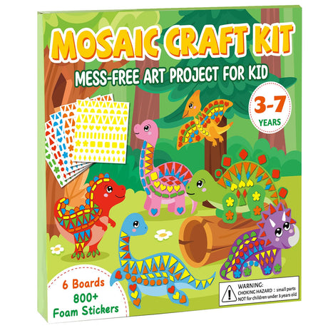 Lonfliness Dinosaur Foam Sticker Craft Kit for Kids, Fun Dinosaur Gift for Boys & Girls Ages 4-8, No Mess Creative EVA Mosaic Stickers Art Crafts for Home Birthday Party Preschool Educational Activity Lonfliness