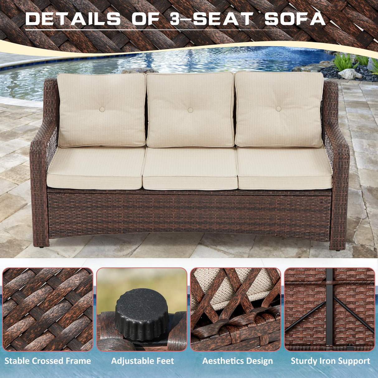 Suvivityse 6 Pieces Outdoor Patio Furniture Set Wicker Sectional Couch Conversations Sets Rattan Sofa with 360° Swivel Rocking Chairs for Lawn Garden Poolside Backyard (Brown) Suvivityse
