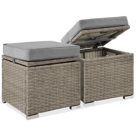 Best Choice Products Set of 2 Wicker Ottomans, Multipurpose Outdoor Furniture for Patio, Backyard, Additional Seating, Footrest, Side Table w/Storage, Removable Cushions - Cement Gray/Taupe Best Choice Products