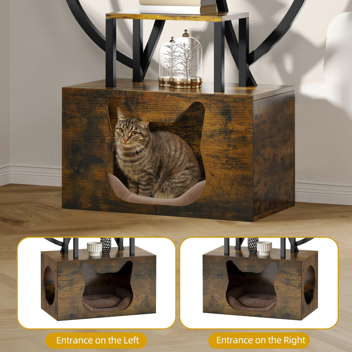 DWVO Tall Bookshelf with LED Light, Artistically Designed Tree Bookshelf with Cats Litter Box, 8-Tier Unique Bookshelves Corner Display Shelf for Home Office, Bedroom DWVO