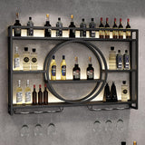 Wall Mounted Led Wine Rack Wine Glass Rack, Bar Unit Metal Floating Shelves, Bar Bottle Display Shelf Wine Cups Hanging Holder, Hanging Goblet For Liquor Bottles, For Kitchen Living Room Home Decor Qxgylz