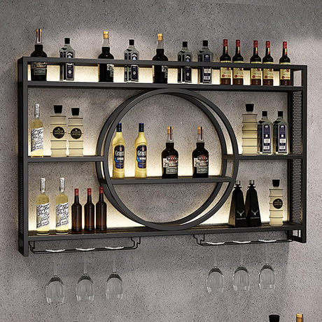 Wall Mounted Led Wine Rack Wine Glass Rack, Bar Unit Metal Floating Shelves, Bar Bottle Display Shelf Wine Cups Hanging Holder, Hanging Goblet For Liquor Bottles, For Kitchen Living Room Home Decor Qxgylz