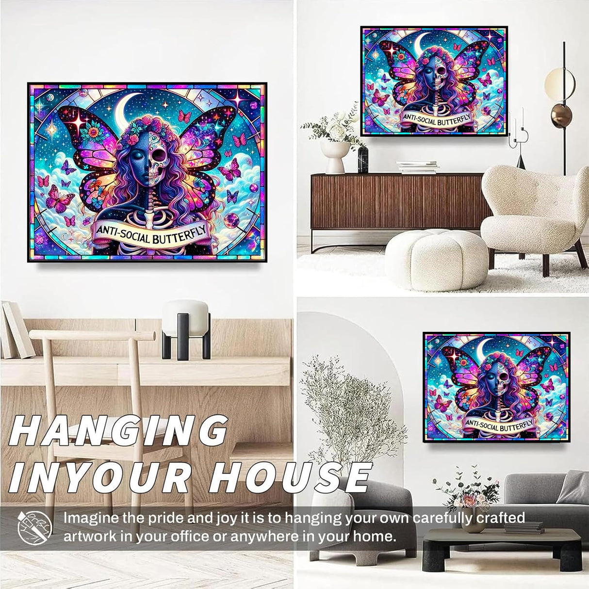 igoodom Diamond Art Kits for Adults, Sugar Skull Diamond Painting Kit, Full Drill Round Butterfly Diamond Art Kits, DIY Gem Art and Crafts for Home Wall Decor Gift 16x12inch igoodom