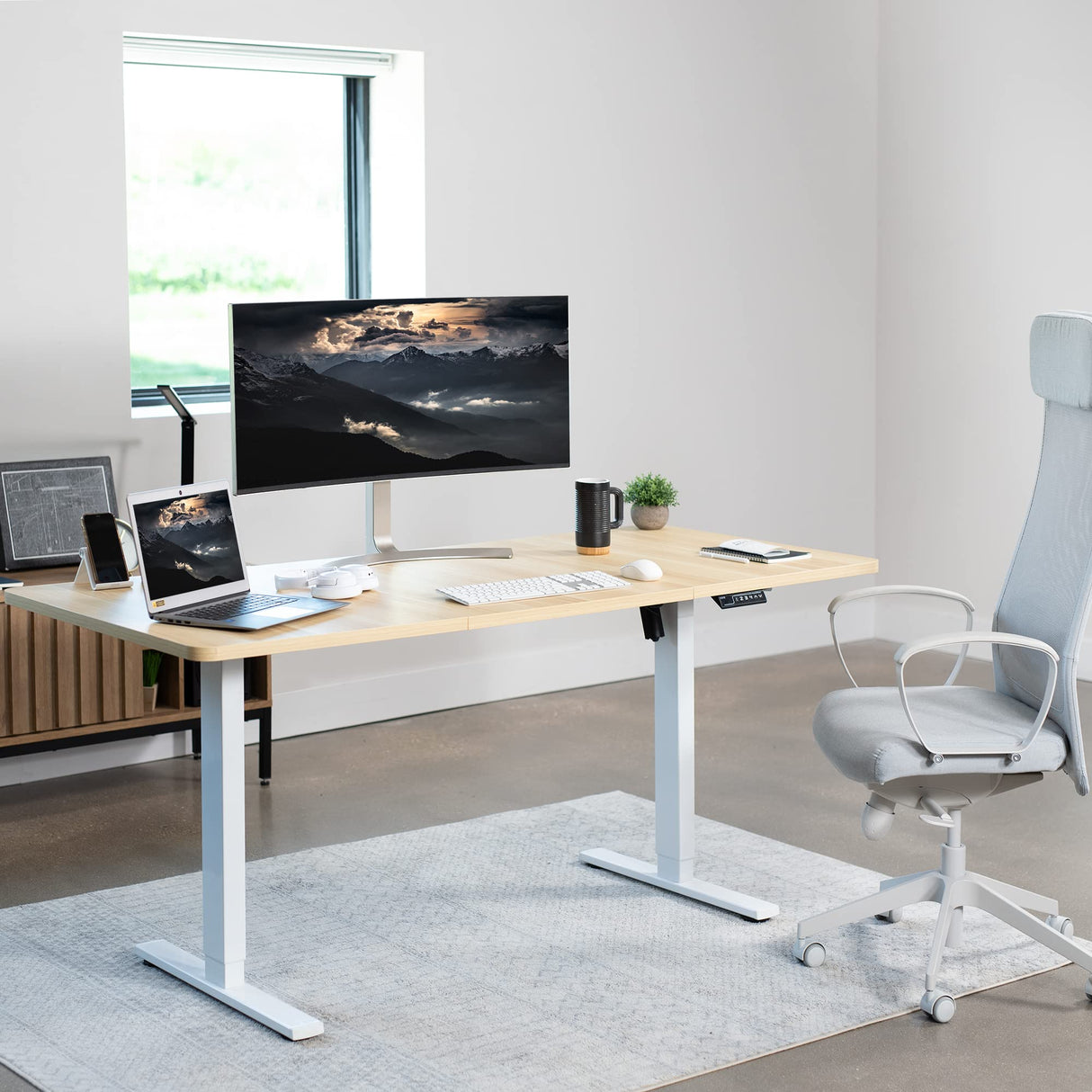 VIVO Electric Stand Up Desk Frame Workstation, Frame Only, Single Motor Ergonomic Standing Height Adjustable Base with Memory Controller, White, DESK-V100EWY VIVO