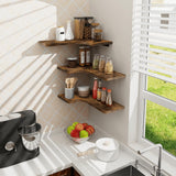 Homode Corner Floating Shelves, Corner Shelves Wall Mounted with Cord Hole, Set of 3 L Shape Wood Wall Storage Shelves for Living Room Bedroom Bathroom Kitchen, Rustic Brown Homode