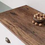 Keyluv White Buffet Cabinet Storage Sideboard Farmhouse Server Bar Wine Cabinet with 3 Drawers & 3 Doors Adjustable Shelves Console Table for Dining Living Room Kitchen Cupboard Keyluv