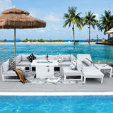 RADIATA 9 Pieces Aluminum Patio Furniture Set with Fire Pit Table, Morden Outdoor Sectional Sofa, Large Conversation Seat with Thick Cushion for Garden Backyard Deck Porch (White) RADIATA