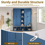 Ball & Cast 62.9" Farmhouse Hall Tree with Bench,4-in-1 Coat Rack W/Display Shelf,4 Storage Unit and 5 Shoe Cabinet,Entryway Cabinet W/ 6 Hanging Hookers,for Hallway,Living Room,Mudroom,Blue Ball & Cast