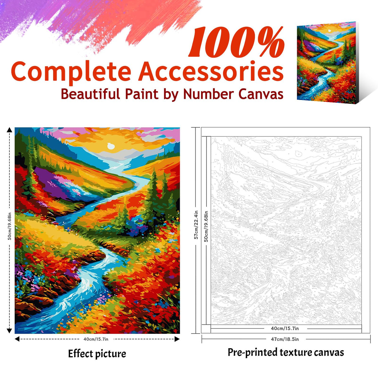 Yunnuo Landscape Paint by Numbers Kits for Adults, Easy Paint by Number Sunset and Creek, DIY Oil Painting with Brushes Acrylic Paints for Home Wall Decor 16x20 Inch Yunnuo