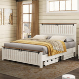 LUXOAK Farmhouse Full Size Bed Frame with 47" Tall Headboard, Wooden Bed Frame with Groove Sliding Barn Door Footboard, Platform Bed with Wood Slats Support, Noiseless No Box Spring Needed, White LUXOAK